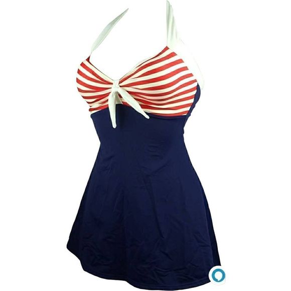 COCOSHIP Vintage Sailor Pin Up Swimsuit Retro One Piece Skirtini Cover Up US 22 - Picture 4 of 7